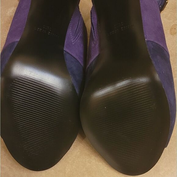 NINE WEST PURPLE/NAVY SUEDE OPEN TOE SLINGBACKS - Picture 4 of 4